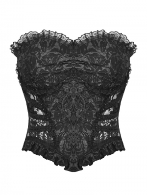 Black Gothic Hollow Out Sexy Jacquard Overbust Corset