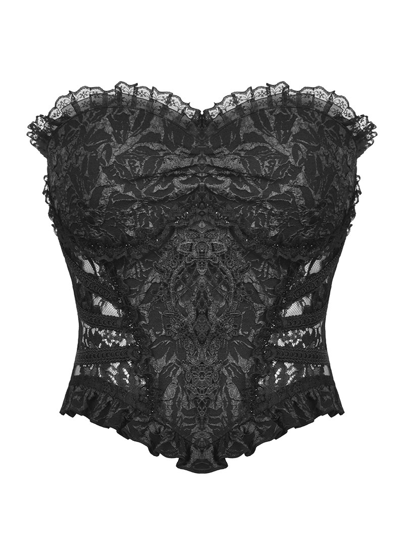 Black Gothic Hollow Out Sexy Jacquard Overbust Corset