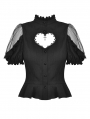 Black Gothic Sexy Heart Hollow-Out Short Sleeve Blouse for Women