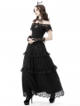 Black Gothic Lace Off-the-Shoulder Short Sleeve Top for Women