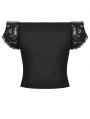 Black Gothic Lace Off-the-Shoulder Short Sleeve Top for Women