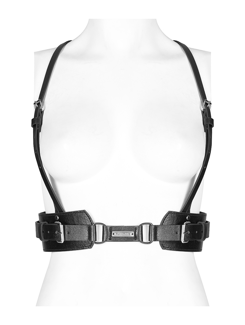 Black Gothic Punk PU Leather Heavy Duty Double Belt Harness