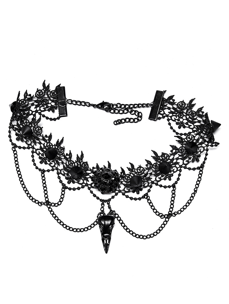 Black Gothic Vintage Bird Skull Lace Chain Choker