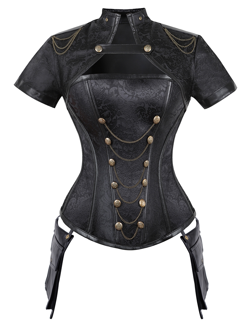 Red/Black Retro Gothic Overbust Steampunk Corset with Short Jacket