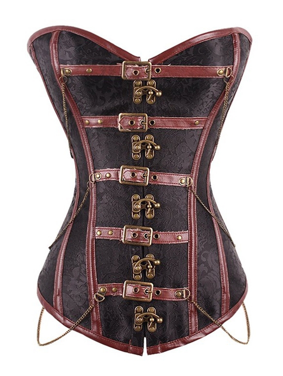 Brown Gothic Buckle Chain Overbust Steampunk Corset