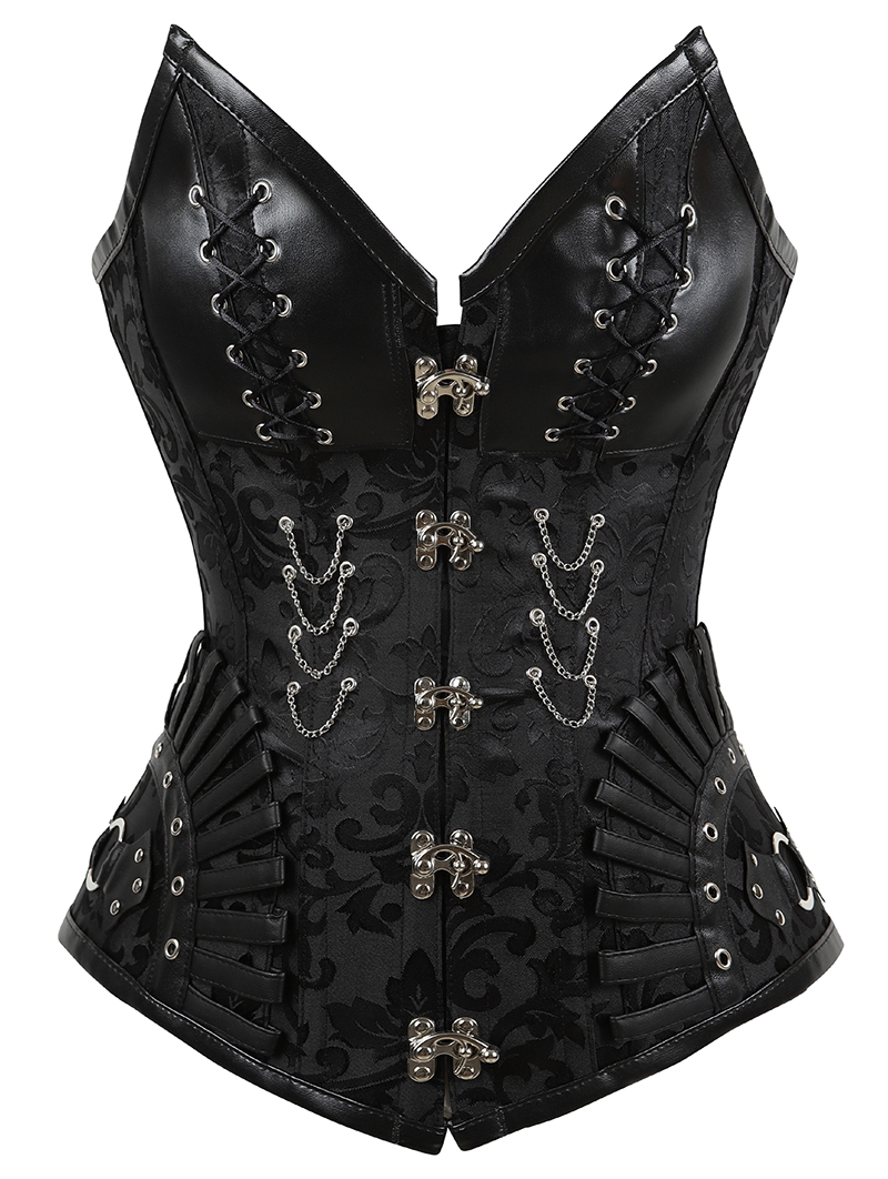 Black Vintage Jacquard Overbust Steampunk Gothic Corset