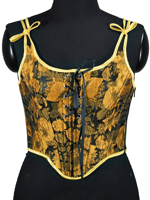 Yellow Jacquard Bowknot Side Zipper Overbust Victorian Corset Top