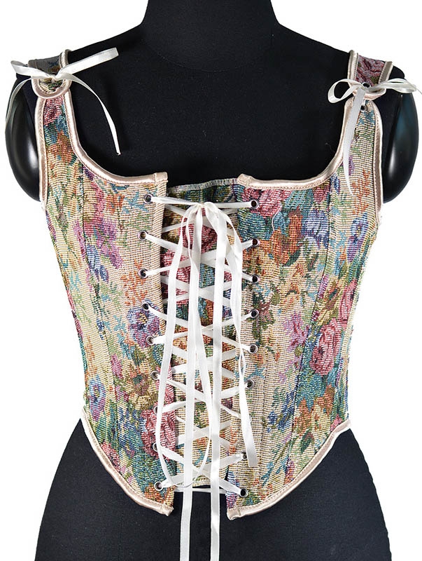 Beige Pattern Retro Lace Up Waist Training Victorian Corset Crop Top