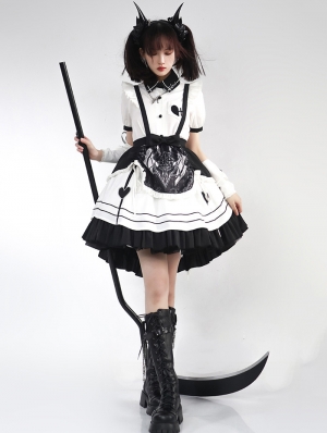 Aries White and Black Retro Elegant Maid Short Sleeve Gothic Lolita ...