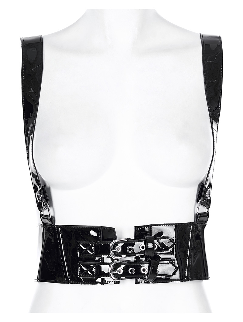 Black Gothic Punk PU Leather Metal Buckles Belt Harness