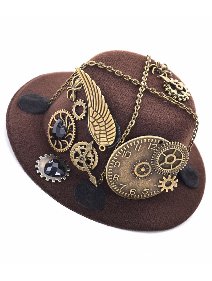 Brown Steampunk Gear Retro Lolita Cosplay Hat Headdress