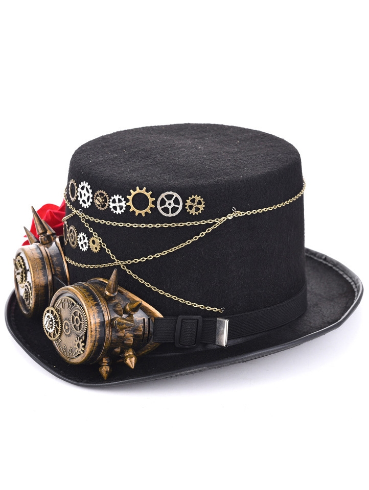 Black Gothic Goggle Gears Rose Unisex Steampunk Top Hat