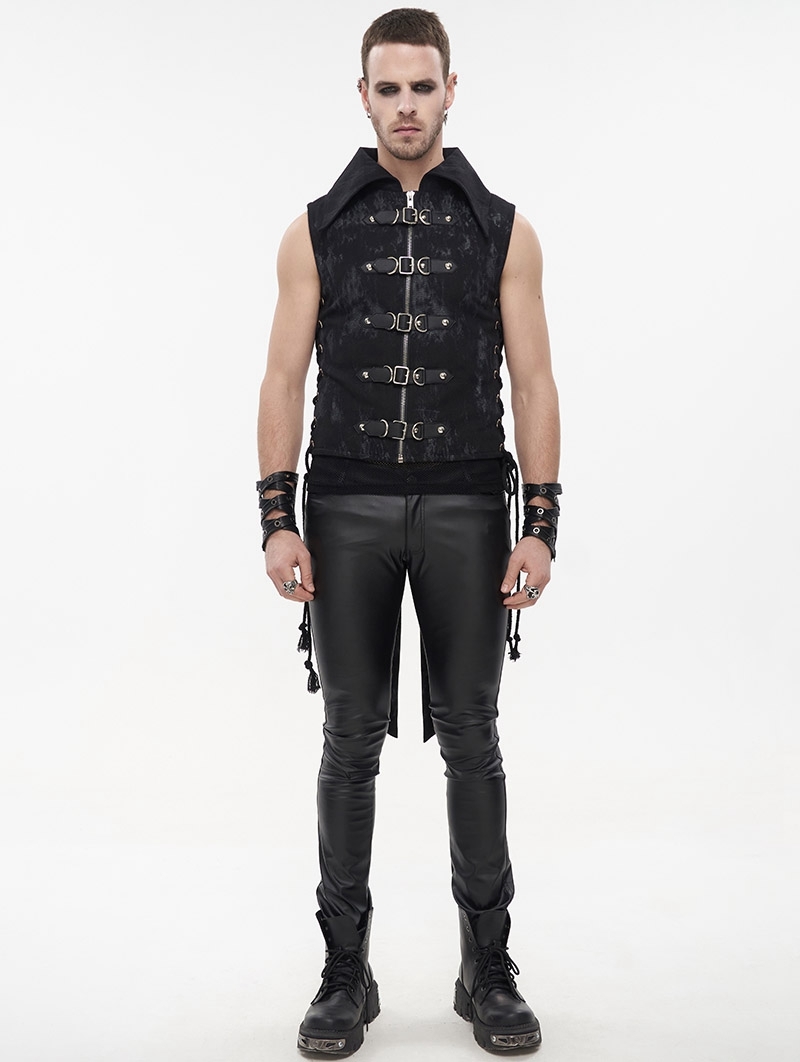 Black Gothic Punk Multi-Buckles Tail Waistcoat for Men