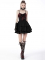 Black and Red Spider Bow Gothic Frilly Strap Short Party Dress