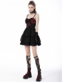 Black and Red Spider Bow Gothic Frilly Strap Short Party Dress