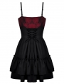 Black and Red Spider Bow Gothic Frilly Strap Short Party Dress