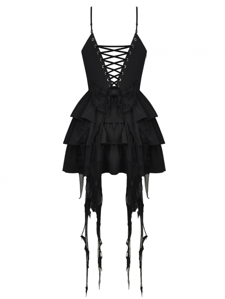 Black Gothic Devil High-Low Frilly Strap Short Party Dress - Devilnight ...