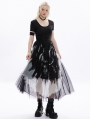 Black and White Gothic Tie Dyed Embroidery Gauze Long Skirt