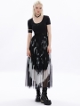 Black and White Gothic Tie Dyed Embroidery Gauze Long Skirt