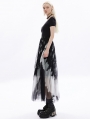 Black and White Gothic Tie Dyed Embroidery Gauze Long Skirt