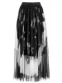 Black and White Gothic Tie Dyed Embroidery Gauze Long Skirt