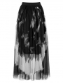 Black and White Gothic Tie Dyed Embroidery Gauze Long Skirt