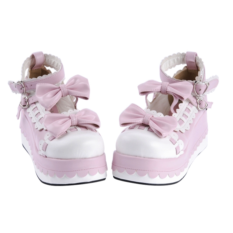 White/Black/Pink Sweet Bow Lolita Platform Shoes