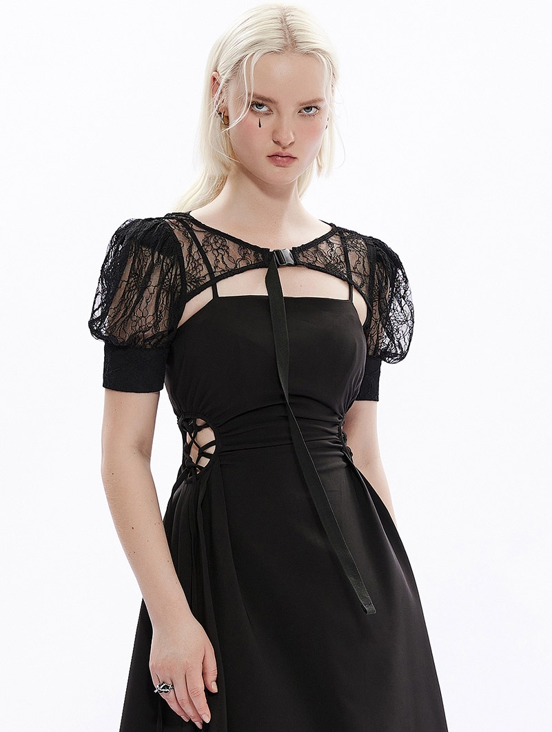 Black Gothic Punk Lace Short Sleeve Cape for Women