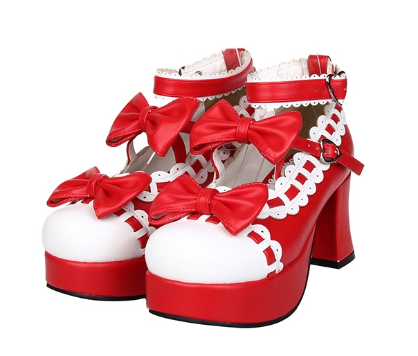 Red/Black/Pink Little Girl's Crossed Blet Sweet Lolita High Heel Shoes