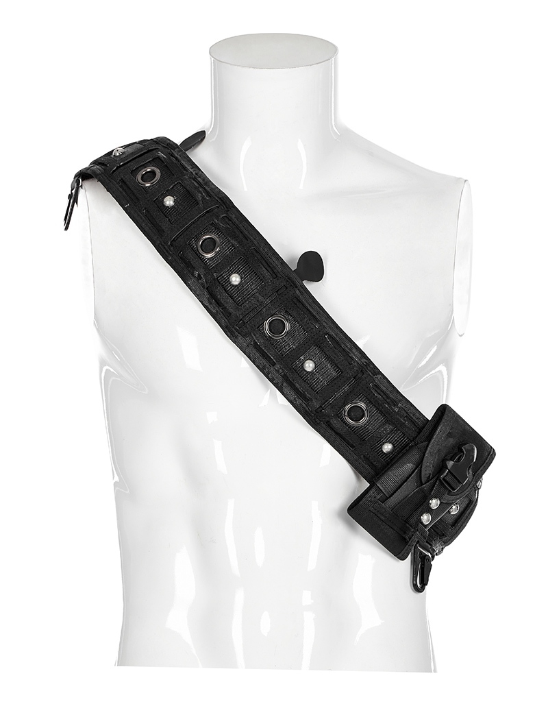 Men's Black Gothic Punk Post Doomsday Belt with Detachable Bag