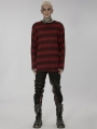 Black and Red Gothic Punk Daily Wear Loose Stripe Sweater for Men