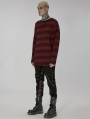 Black and Red Gothic Punk Daily Wear Loose Stripe Sweater for Men