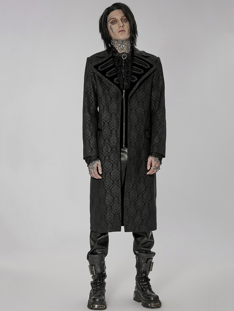 Black Vintage Gothic Decent Medium Length Jacquard Coat for Men