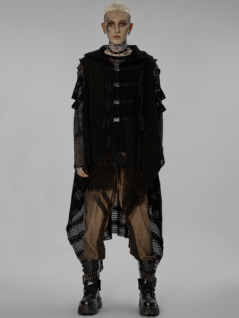 Black Gothic Post Apocalyptic Irregular Gauze Loose Vest for Men