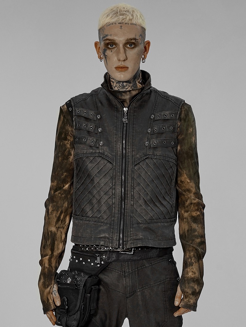 Gray Gothic Punk Post Apocalyptic Style Fit Vest for Men