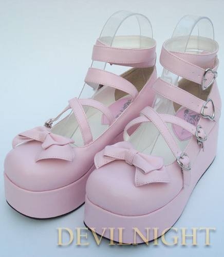 Pink/White/Black/Red Princess Sweet Lolita Platform Belt Bow Shoes