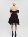 Black and Red Plaid Gothic Chinese Cheongsam  Style Lace Frilly Short Dress