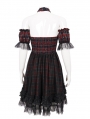 Black and Red Plaid Gothic Chinese Cheongsam  Style Lace Frilly Short Dress