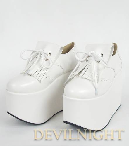 White Classic High Platform Lolita Shoes With Tassles Design