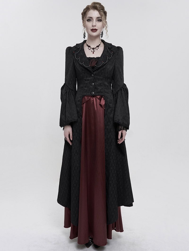 Black Gothic Retro Long Tail Coat for Women