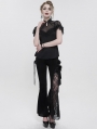 Black Gothic Vintage Lace Flower Long Flared Trousers for Women