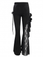 Black Gothic Vintage Lace Flower Long Flared Trousers for Women