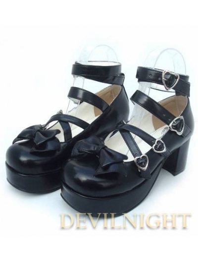 Black/Pink/White High Heel Crossed Belt Sweet Lolita Shoes - Devilnight ...