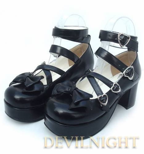 Black/Pink/White High Heel Crossed Belt Sweet Lolita Shoes