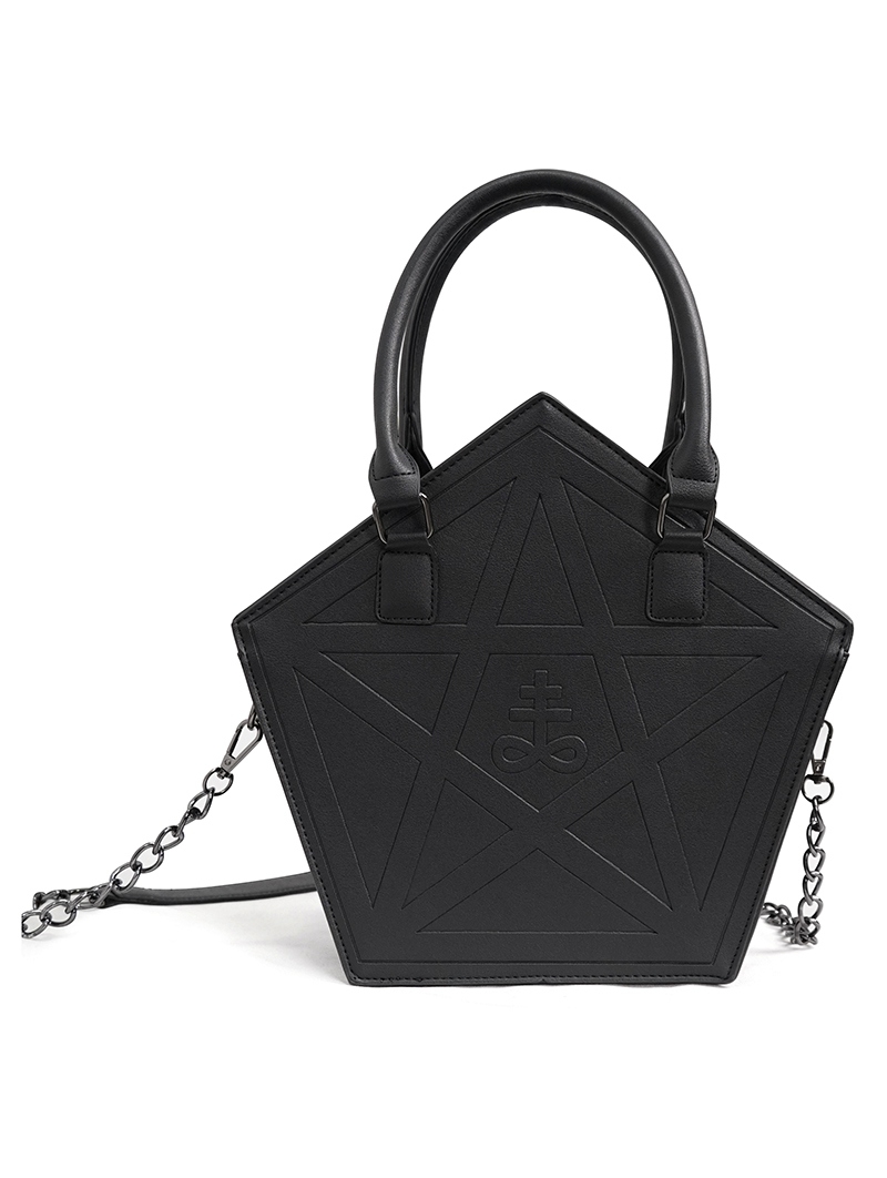 Black Gothic Punk Pentagram PU Leather Chain Shoulder Bag