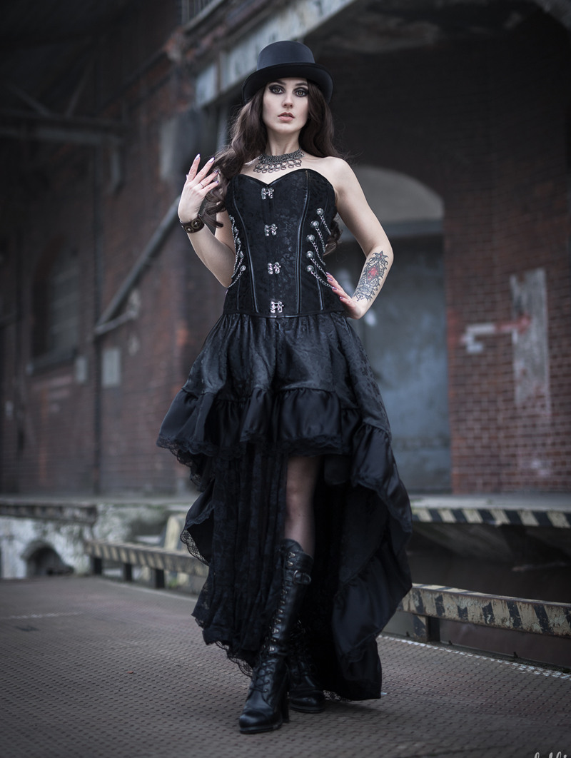 Black Steampunk Lace Gothic Corset Prom Party Dress 