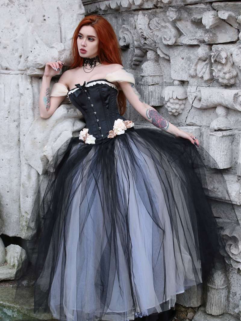 Black Gothic Corset Prom Ball Gowns 