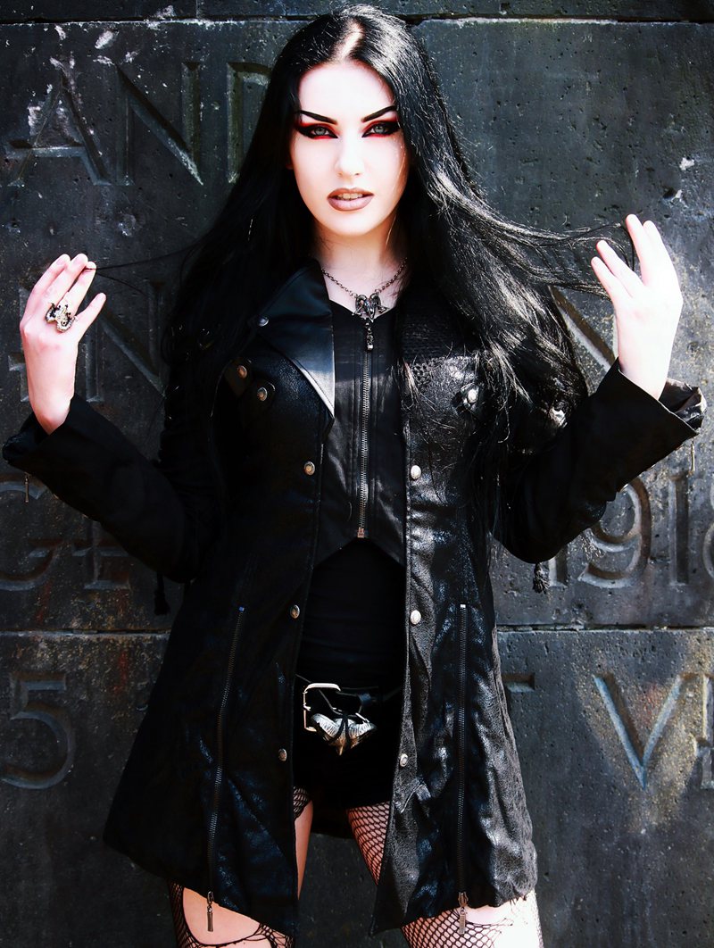 Black Long Sleeves Leather Gothic Trench Coat for Women - Devilnight.co.uk