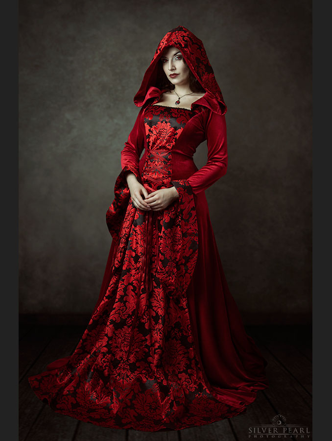 Red Velvet Gothic Hooded Medieval Dress - Devilnight.co.uk